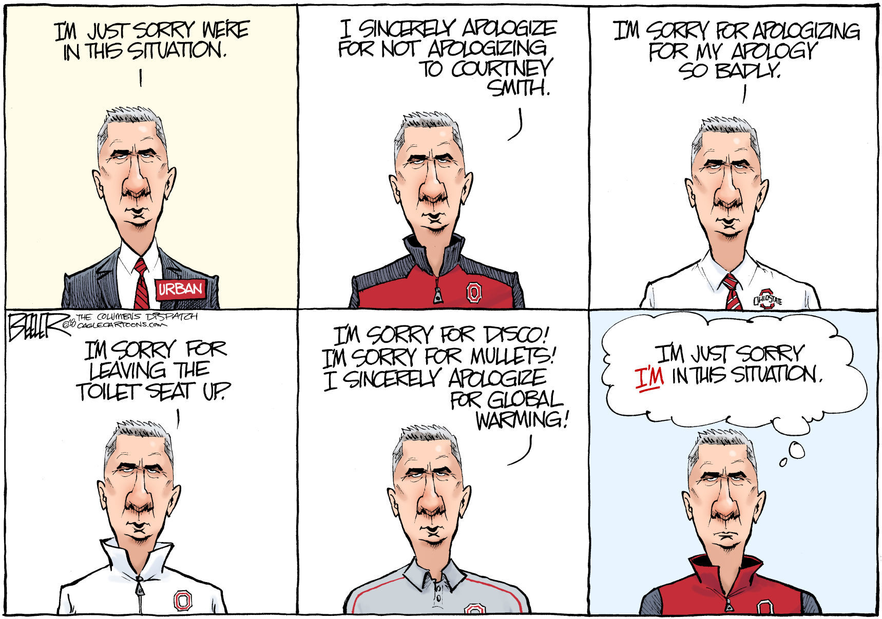 Urban Meyer Sorry by Nate Beeler, The Columbus Dispatch
